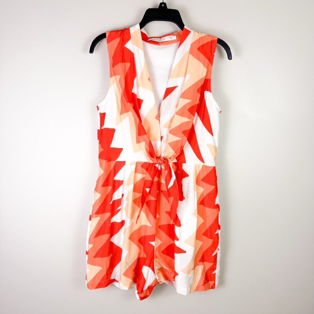 Marie Oliver Zigzag Print Romper Small Orange White Sleeveless Summer Outfit